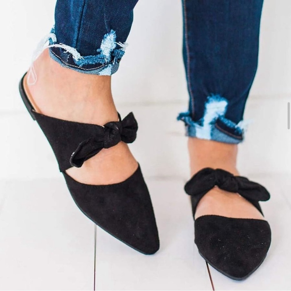 Chase + Chloe Black Textile Slip-On Bow Flats